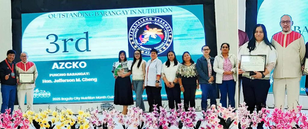 Barangay AZKCO Nutrition Worker Marilyn Barren (right), awarded at Outstanding Barangay Nutrition Scholar (BNS(. At left photo, PB Jefferson Cheng awarded as 3rd place Outstanding in Barangay Nutrution.